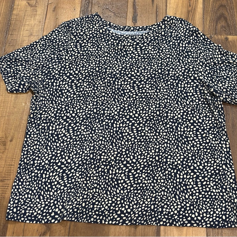 Nine West Navy Blue & Wheat Patterned Blouse